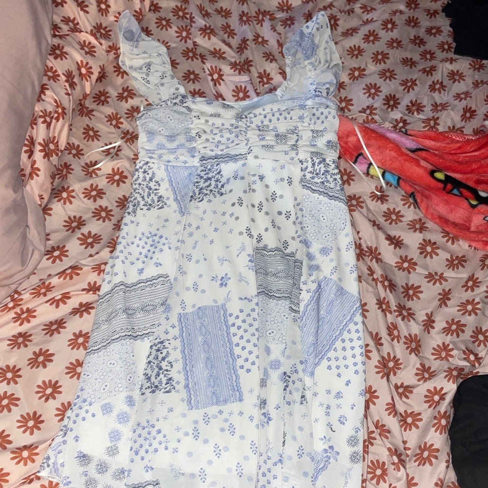 Blue and White Patterned Dress